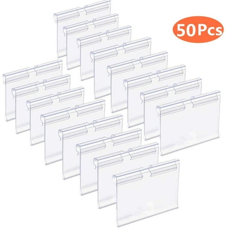 Clear plastic label holders for wire shelf