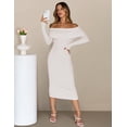 thumbnail image 4 of MEROKEETY Womens Fall Winter Dresses for Women Off Shoulder Formal Long Sleeve Bodycon Midi Sweater Dress, White S, 4 of 5