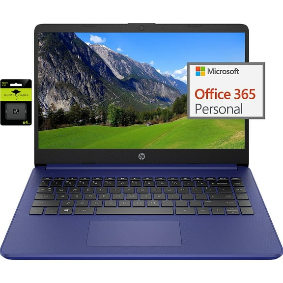HP 14" Ultral Light Laptop for Students and Business, Intel Quad-Core N4120, 16GB RAM, 128GB Storage(64GB eMMC 64GB Ghost Manta SD), 1 Year Office 365, Webcam, HDMI, WiFi, USB-A&C, Win 11