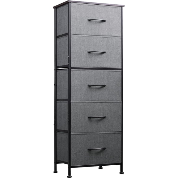 Fabric Dresser, 5-Drawer Tall Dressers for Bedroom, Storage Dresser Organizer with Fabric Bins, Wood Top, Sturdy Steel Frame, Chest of Drawers for Closet, Hallway
