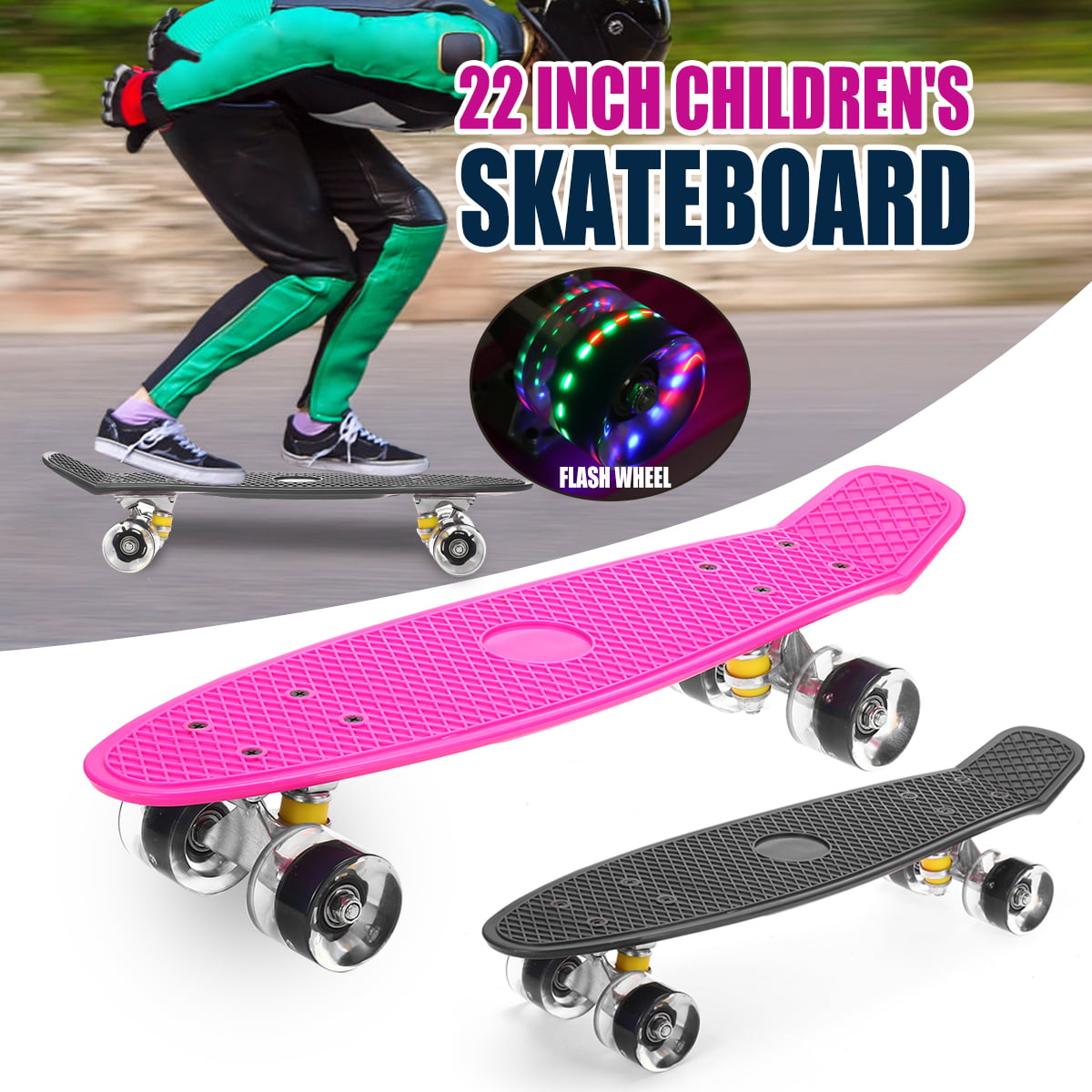 Pink Retailery 22 Inch Skateboard With Light-Up LED Wheels 