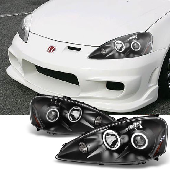 AKKON - For 2005 2006 Acura RSX Integra DC5 Black Projector Headlights Head Lamps Left   Right Side Assembly Set
