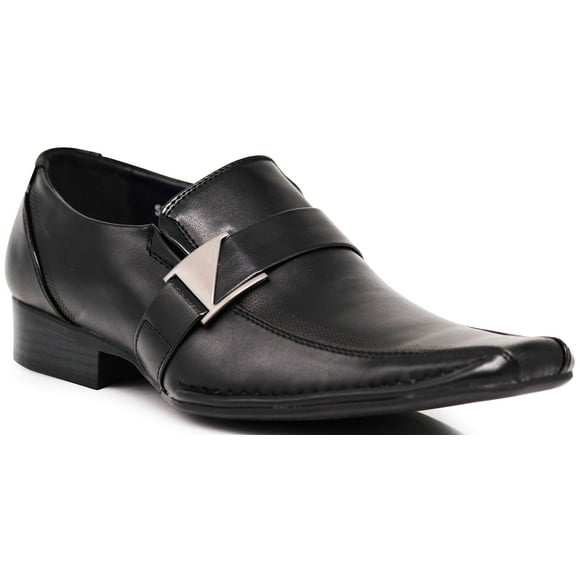 Enzo Romeo Stone Men's Dress Loafers Elastic Slip on with Buckle Fashion Shoes Runs Half Size Big (9, Black)