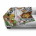 thumbnail image 3 of Cartoon Soft Flannel Fleece Throw Blanket, Wild Jungle Animals Tropical Fauna Family Theme Happy Faces in Style Comic, Cozy Plush for Indoor and Outdoor Use, 60" x 80", Multicolor, by Ambesonne, 3 of 6