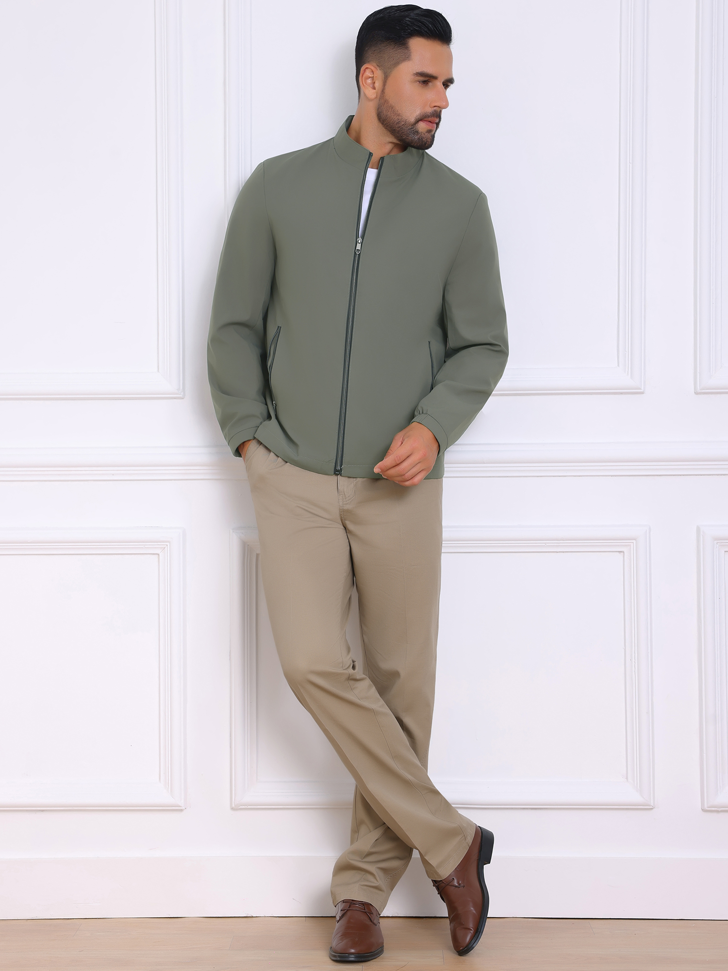 DARING DIVA Lightweight Stand Collar Full Zip Up Golf Bomber Jacket L Gray