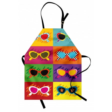 

70s Party Apron Pop Art Style Sunglasses Vibrant Colorful Combination Summer Season Fun Artwork Unisex Kitchen Bib Apron with Adjustable Neck for Cooking Baking Gardening Multicolor by Ambesonne