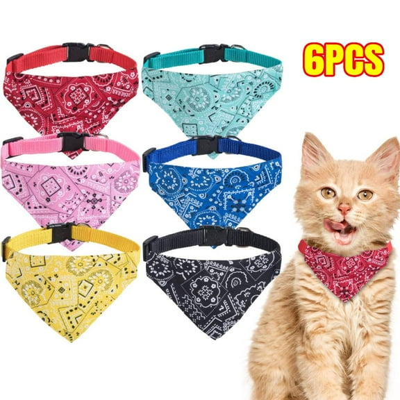 6PCS Cat Bandana Collars with Removable Bow Tie for Cats Puppy Kittens Small Dogs Collars Adjustable Bandana