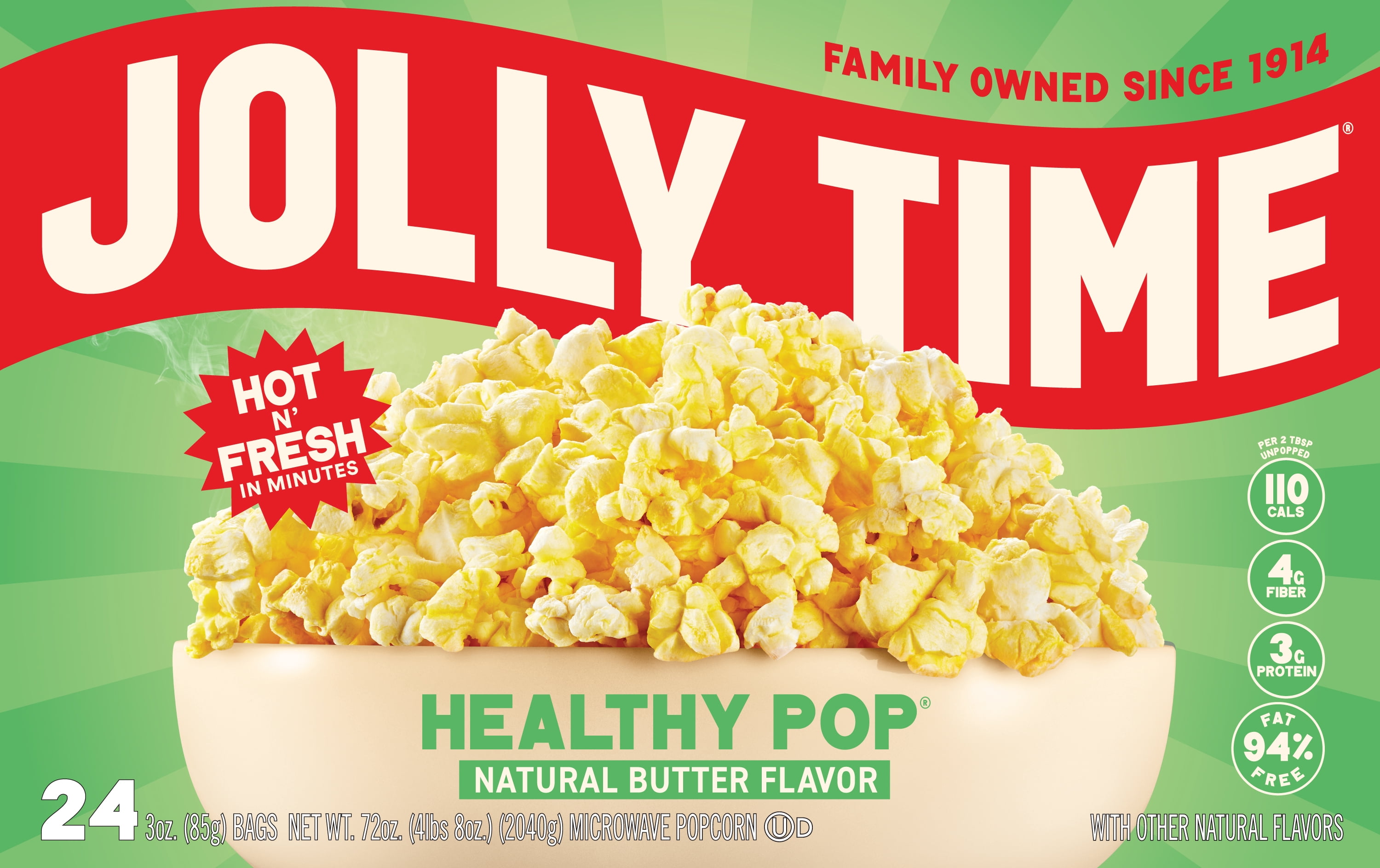 Jolly Time Butter & Sea Salt, Healthy Pop Microwave Popcorn, 3 oz, 24 Count  Gluten-Free
