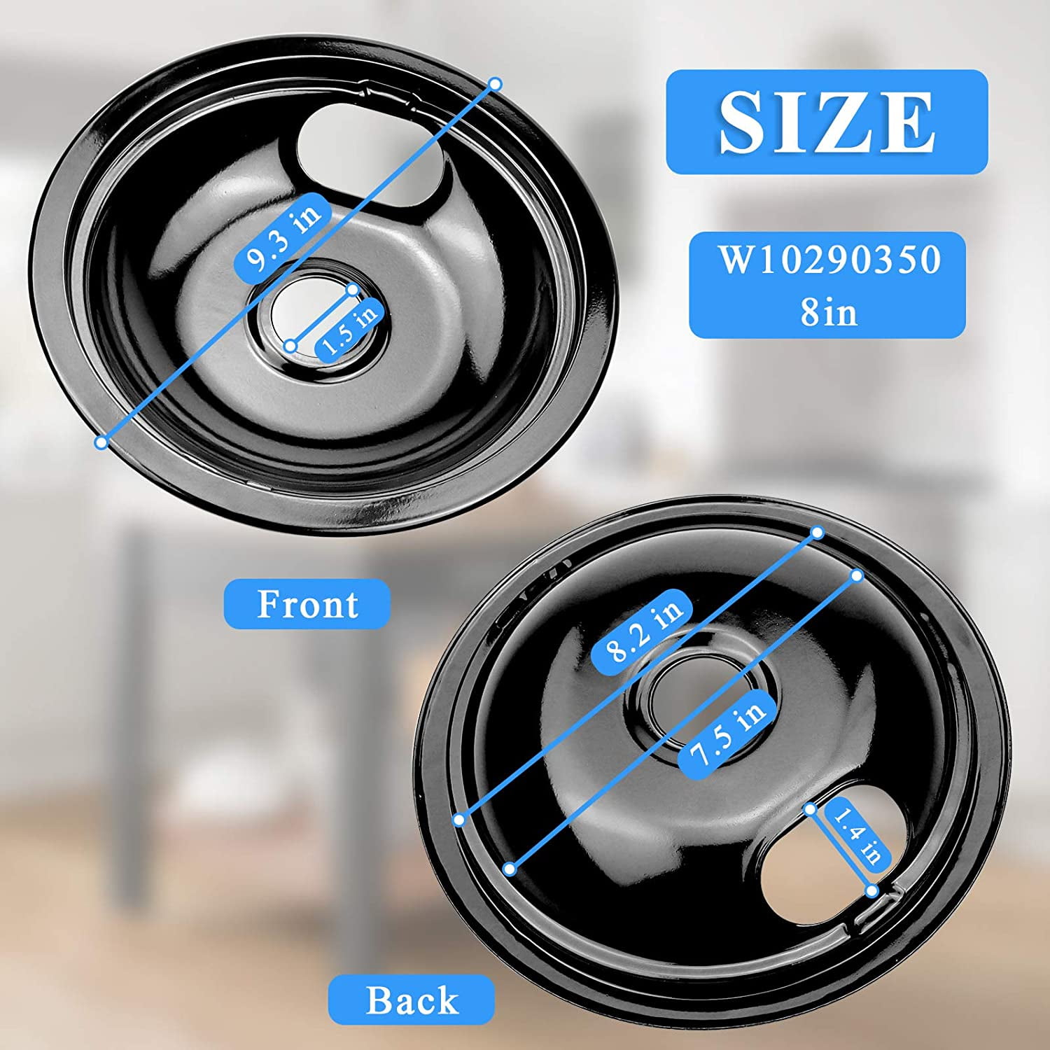 Black Stove Burner Drip Pans Replacement for Amana Crosley Electric Ran, Stove Top Drip Bowls Includes 1 Lar 8-Inch W10290353 and 3 Small 6-Inch W10290350 by