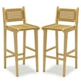 thumbnail image 1 of Costway 2 PCS Patio Teak Wood Bar Stool Outdoor Bar Height Chair with Rattan Backrest & Seat, 1 of 8