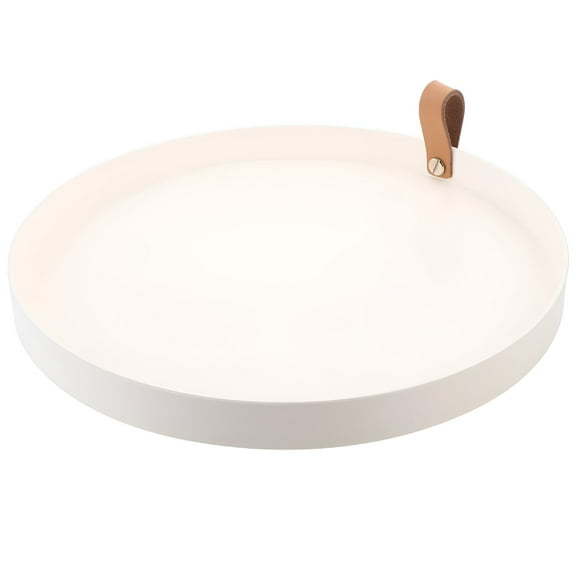 ACDANC White Round Tray with Leather Handle for Serving and Decor