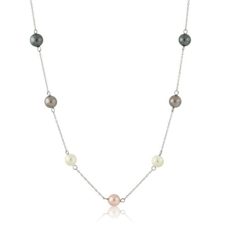 925 Sterling Silver Multi Color 8MM Mother Of Pearl Shell Pearl Necklace