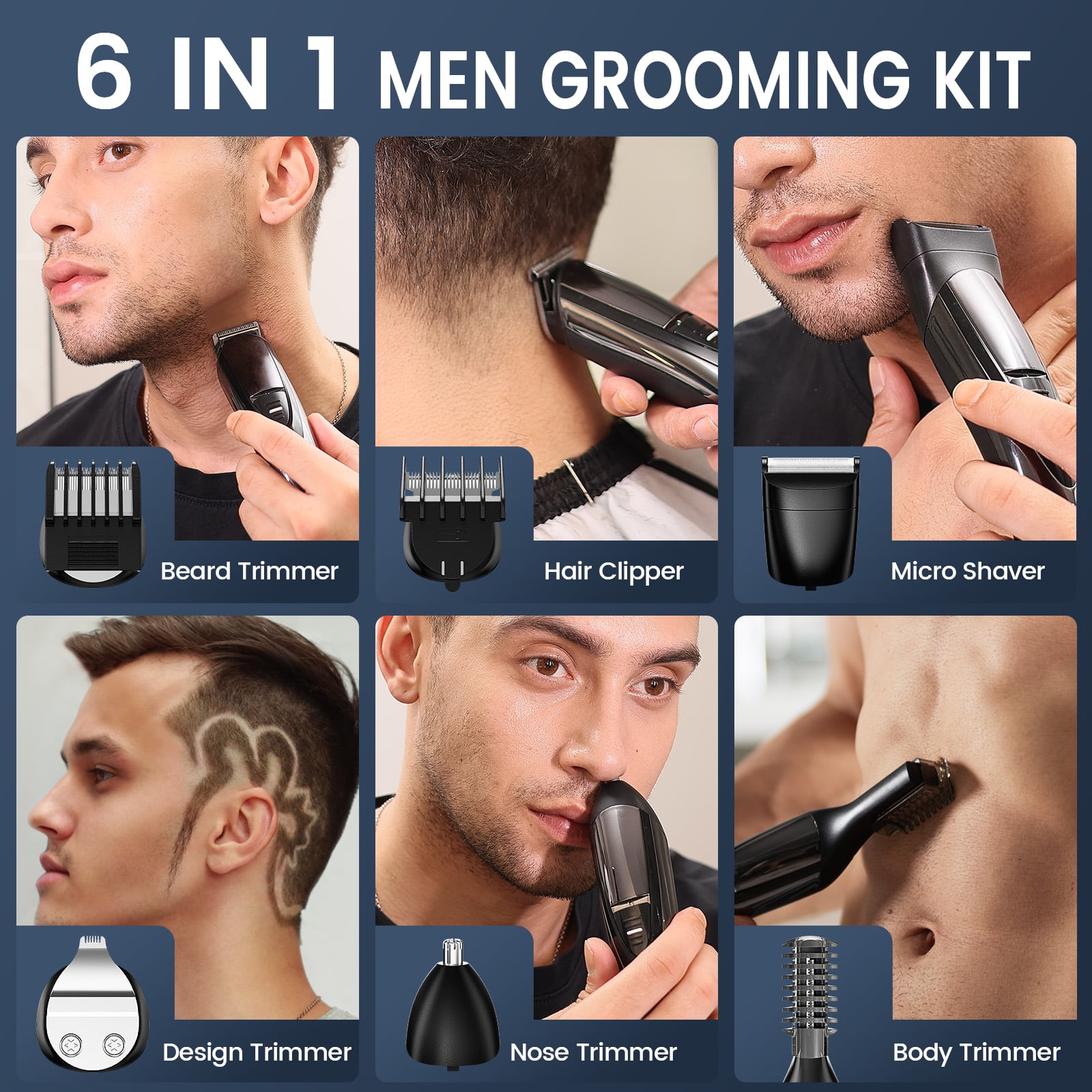 Nogroa Hair Trimmer for Men, Cordless Hair Clippers with Safety Lock, All in One Mens Grooming Kit for Face, Mustache, Nose and Body, Waterproof Rechargeable Beard Trimmer, Gifts for Husband Father