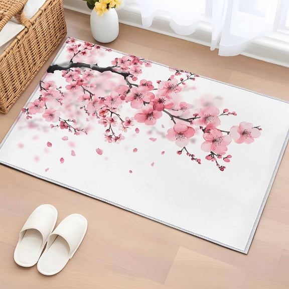 Rectangle Rug 2x3ft Area Rug,Watercolor Pink Cherry Blossom Flower Area Rugs for Living Room Bedroom,Floral Branch Floor Mat Non-Slip Non-Shedding Carpet Indoor Accent Rugs
