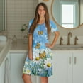 thumbnail image 3 of FKELYI Women's Nightgowns Soft Sleepwear Dress Crew Neck Sleep Dress Daisy Butterfly Print Comfy Button Down Pajama Dress Short Sleeve Loungewear for Spring Summer, L, 3 of 6