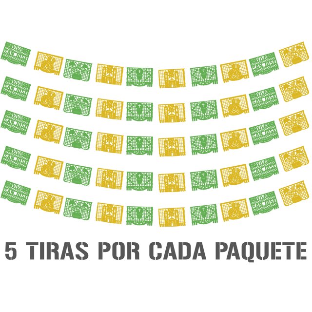 Papel Picado Religioso San Jose | Guirnaldas | Enramado | 5 tiras de 5 metros | diseño religioso verde y blanco con colores vibrantes | decoración de papel picado (Plastico)