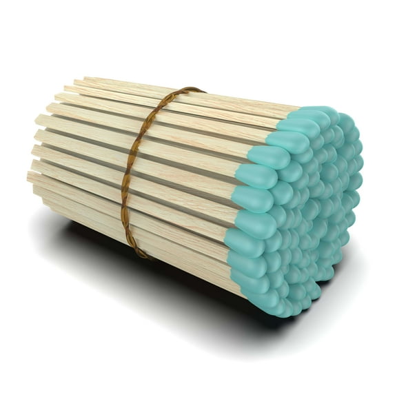 ZIKANI Decorative Artisan Matches 4 Inch Kiln Dried Wood with Striker - 100 Count (Light Blue Tip)