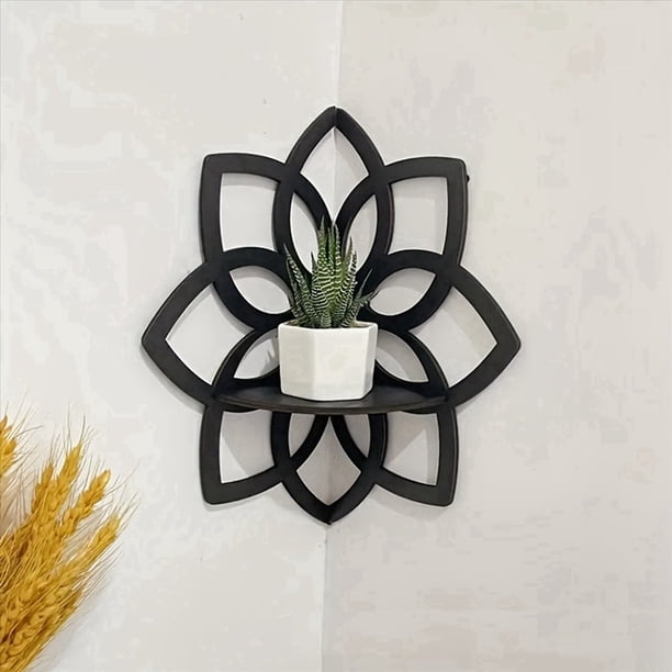 2X Estantes Esquineros de , Estantes Esquineros de Pared con Flores de Madera, Estantes Flotantes, Estante de ExhibicióN de Cristal, Estantes Esquineros de Pared Bohemios