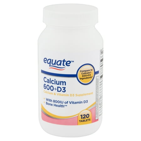 Equate Calcium 600 + D3 Tablets, 120 Count
