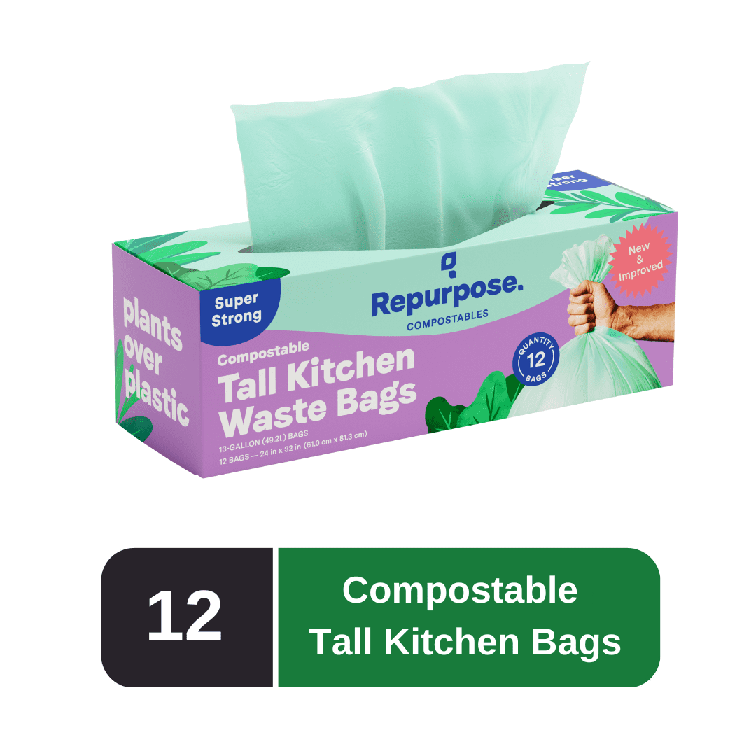 Repurpose Compostable 13 Gallon Tall Kitchen Waste Bags, 12 ct