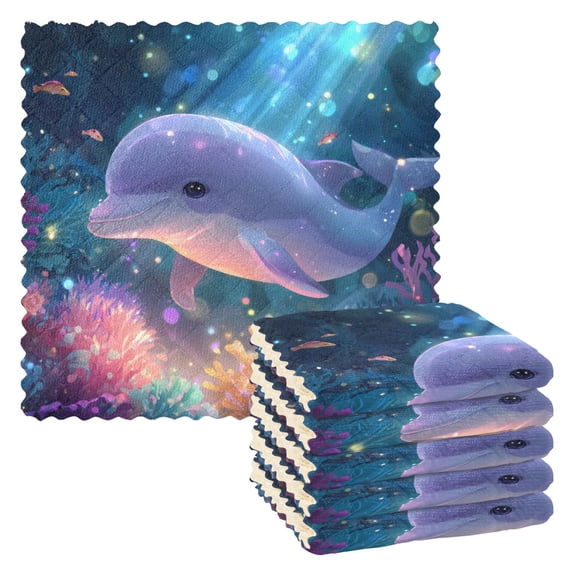 6 Pieces of Kitchen Towels 11x11Inch Kitchen Dish Cloths Kitchen Dish Towels Reuseable Cleaning Cloths Little Dolphins Swimming