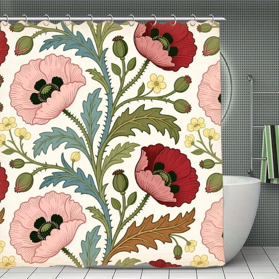 Brown Rust Colored Floral Botanical Pattern Print Shower Curtain,Modern Fabric Waterproof Shower Curtain Set with Hooks 70.8×70.8Inch (180×180cm)