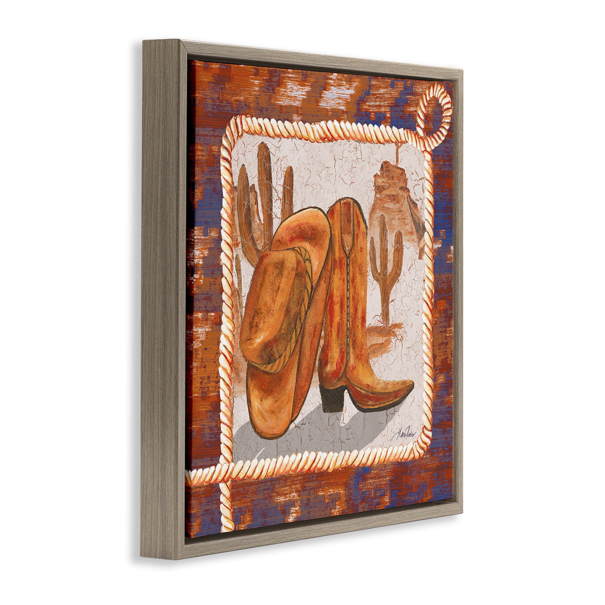 Stupell Industries Western Cowboy Boot Landscape Painting Brown Floater Framed Canvas Art Print Wall Art, 25 x 25