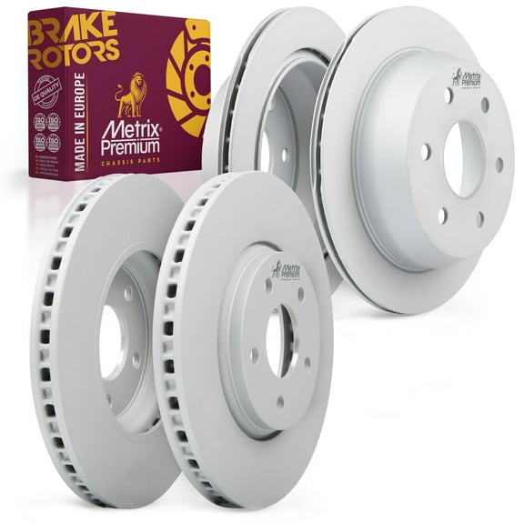 Metrix Premium Chassis Parts - 4 PCS Front/Rear Coated Brake Rotor Kit Fits Chevrolet Cobalt, HHR, Malibu, Pontiac G6, G5, Saturn Aura, Saturn Ion, Replacement 580184FZN, 580243FZN, Made in Europe