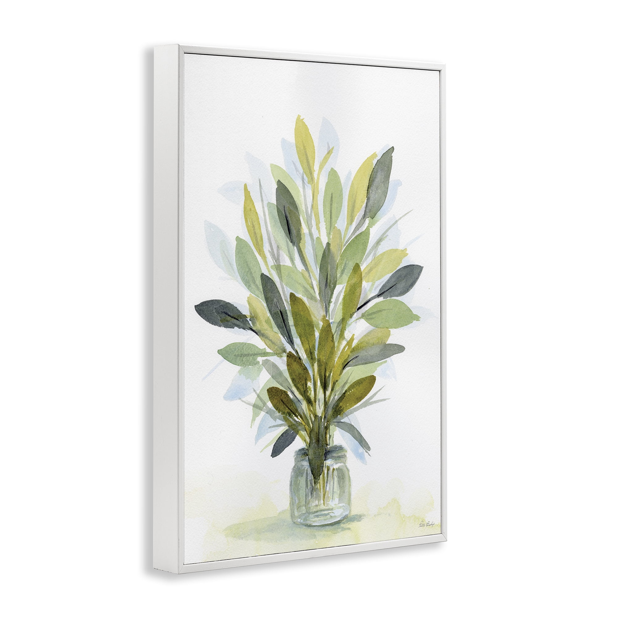Stupell Industries Layered Leaves in Jar Botanical & Floral Painting White Framed Art Print Wall Art, 12 x 18