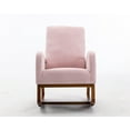 thumbnail image 3 of Fabric Rocking Chair with Solid Rubber Wood Legs and Side Pocket, Modern Glider Chair with High Backrest, Recliner Armchair for Living Room, Bedroom, Lounge, Nursery, Pink, 3 of 8