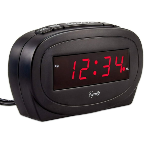 Equity LED Alarm Clock 30228 - Digital Display, Snooze Function - Red, Tabletop, Battery