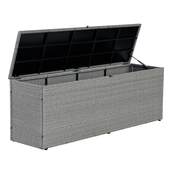 happimess Nino 59.06" Modern Minimalist Outdoor Faux Wicker Deck and Patio Storage Box, Gray, TRK1002A