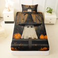thumbnail image 4 of Manfei Fall Halloween Ghost Twin Sheets for Kids, Rustic Orange Pumpkin Bat Bedding, 3-Piece, 1 Flat Sheet, 1 Fitted Sheet and 1 Pillowcase, 4 of 6