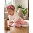 thumbnail image 5 of RUINIXCW Nebworn Baby Girl Daddy's Girl Outfit Infant Baby Girl Spring Winter Clothes Long Sleeve Bow Embroidery Romper and Belted Pants Headband Set, 5 of 9