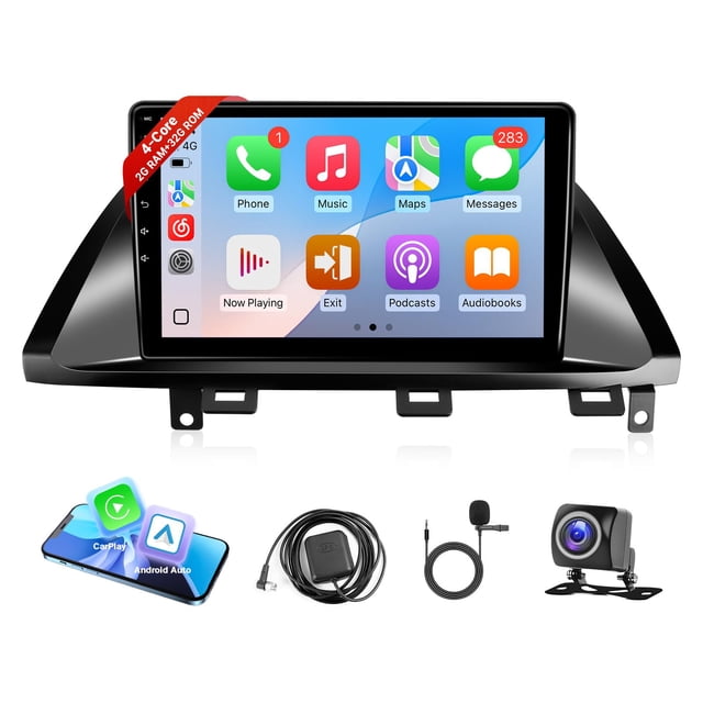 estéreo para auto leadfan con pantalla táctil de 10.1" para honda odyssey, vista frontal con unidad en marco de tablero negro para modelos 2005-2010, pantalla 10.1" mostrando interfaz tipo CarPlay; accesorios incluidos visibles: antena GPS, micrófono, cámara trasera AHD y cables; Android 12, soporte CarPlay y Android Auto inalámbricos, navegación GPS integrada y ecualizador de 10 bandas; a menudo usado para modernizar el sistema infotainment de la Odyssey.