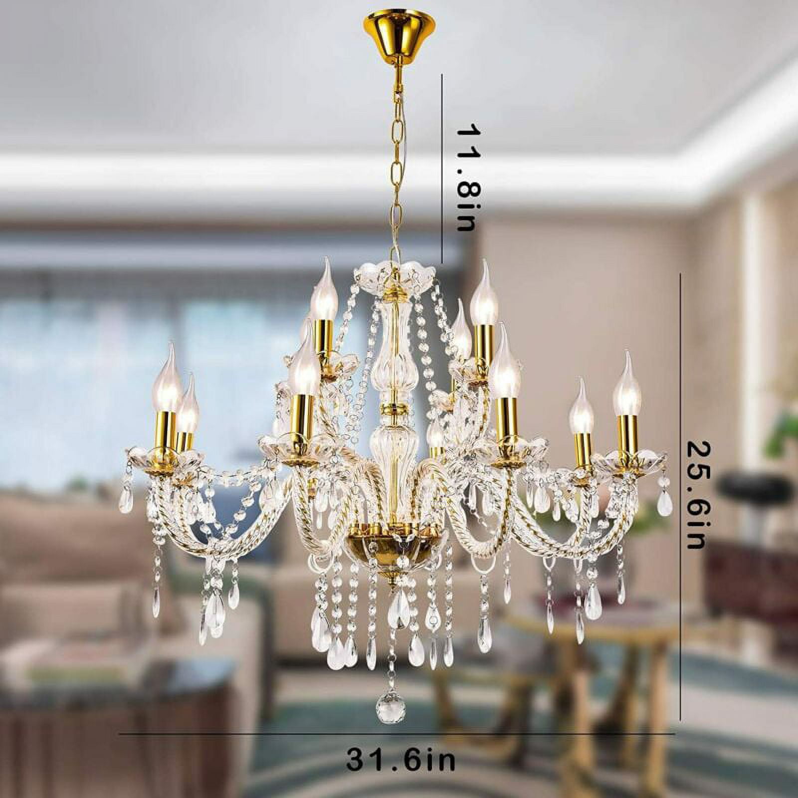 EAYSG K9 Crystal Candle Chandeliers Lighting 12 Lights Pendant Ceiling Fixture Lamp for Dining Living Room Bedroom Hallway Entry Elegant Decoration (12 Bulbs)