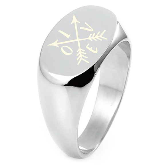 Tioneer Sterling Silver Love Arrow Compass Engraved CZ Oval Flat Top Polished Ring