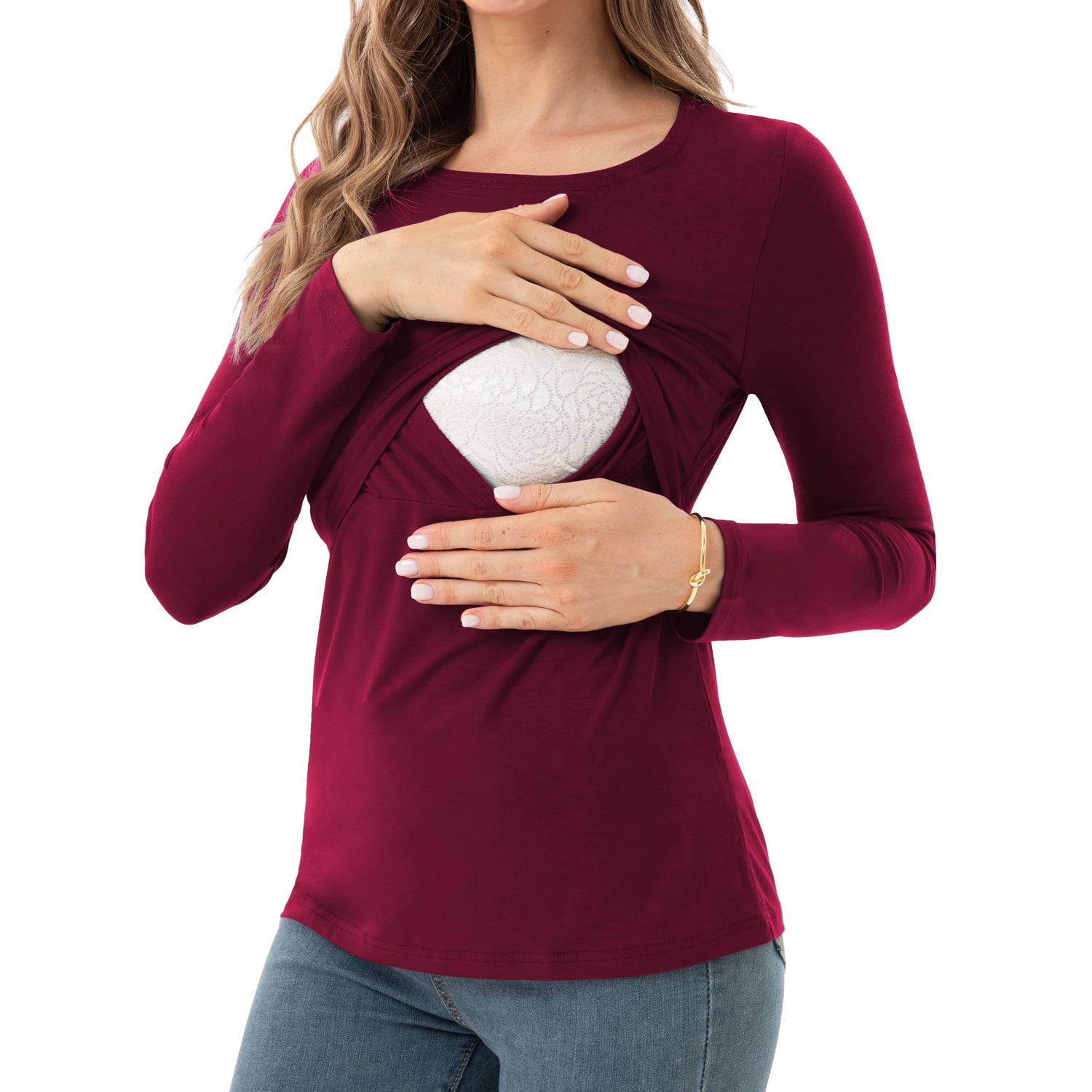 Beaisland Women's Maternity Nursing Tops Comfy Long Sleeve Breastfeeding T-Shirt 3-Pack