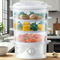 [Fast Cooking Electric Steamer] 800W 3-Tier Electric Food Steamer | Fast Simultaneous Cooking, Boil Dry Protection, Dishwasher Safe, 60-Minute Timer, BPA-Free, 9.6 QT, White