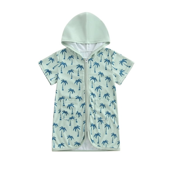 Xsylife Boys Swim Cover Up Zip Up Hooded Tree/Dinosaur Print Bathing Suit Coverup Wraps Kids Pool Beach Robe
