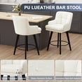 thumbnail image 3 of MultiHaven 26.2-Inch Bar Stools Set of 3,Swivel Counter Height Bar Stool with Plaid Back & Armrests,Solid Wood Legs PU Leather Kitchen Chairs for Bar,Cafe - White, 3 of 10