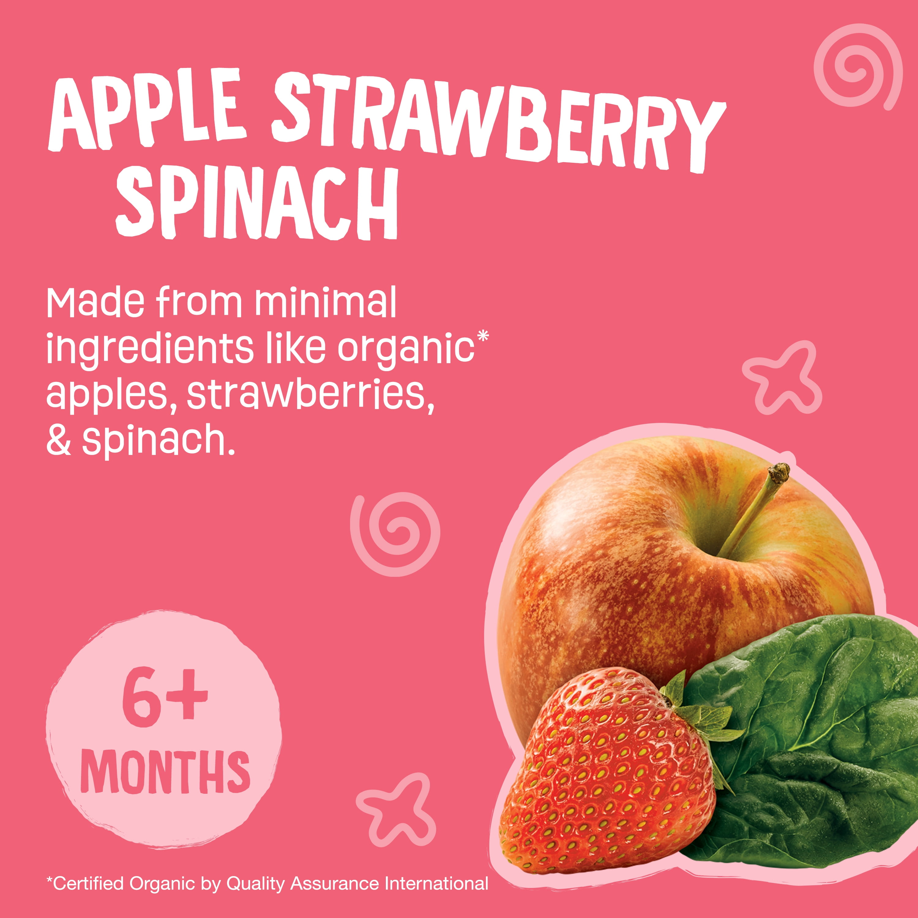 (2 pack) Earth's Best Organic Stage 2 Baby Food, Apple Strawberry Spinach Fruit & Veggie Puree, 3.5 oz Pouch