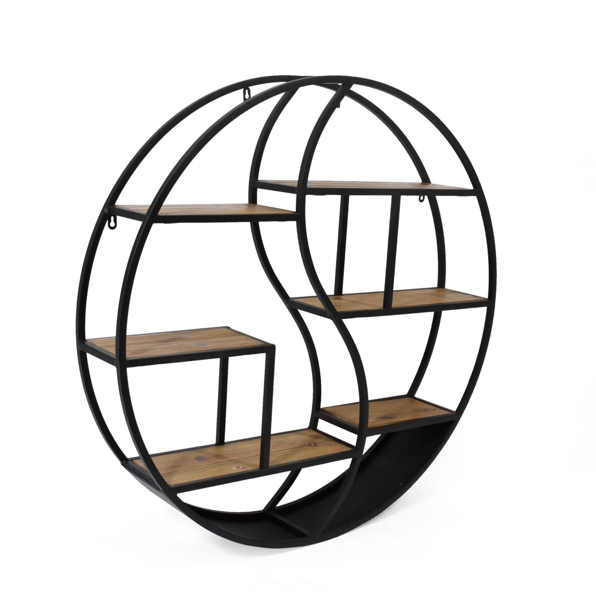Noble House 34.25" Brown and Black Contemporary Round Hanging Wall Shelf