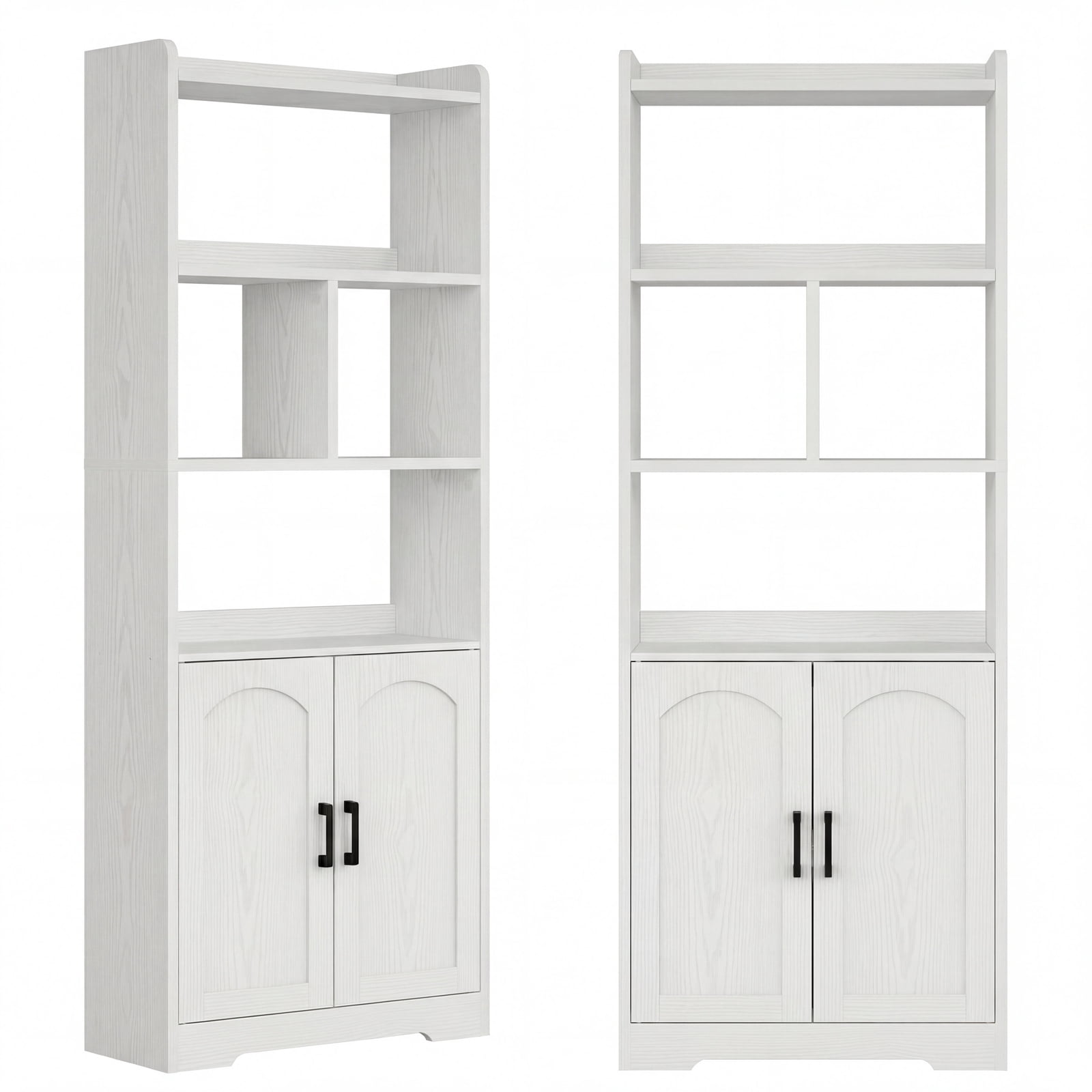 LIKIMIO 63" Tall Bookcase with Doors, Wood Bookshelf Open Display Shelf for Living Room Home Office, White
