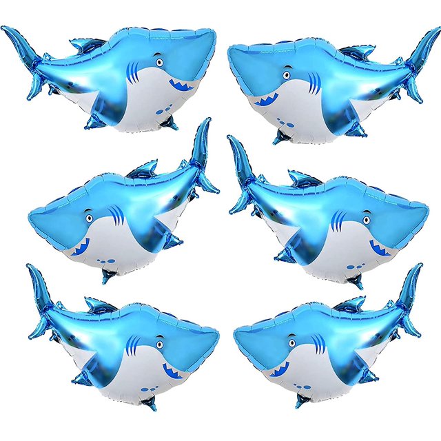 8.46 x 7.56 x 0.55 inches6Pcs6 globos de tiburón, globo de tiburón de papel de aluminio grande de 38 pulgadas, globos de tiburón azules lindos para fiesta temática de animales del