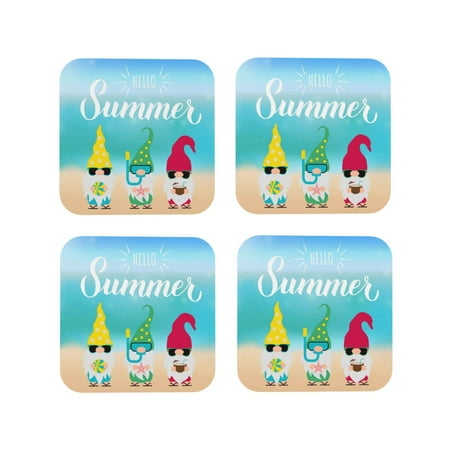 

Tideii Hello Summer Gnome 1 for Leather Coasters 4 Pieces Anti-fouling and Anti-scalding Decorative Coasters Suitable for Restaurants Kitchens Coffee Shops-Square