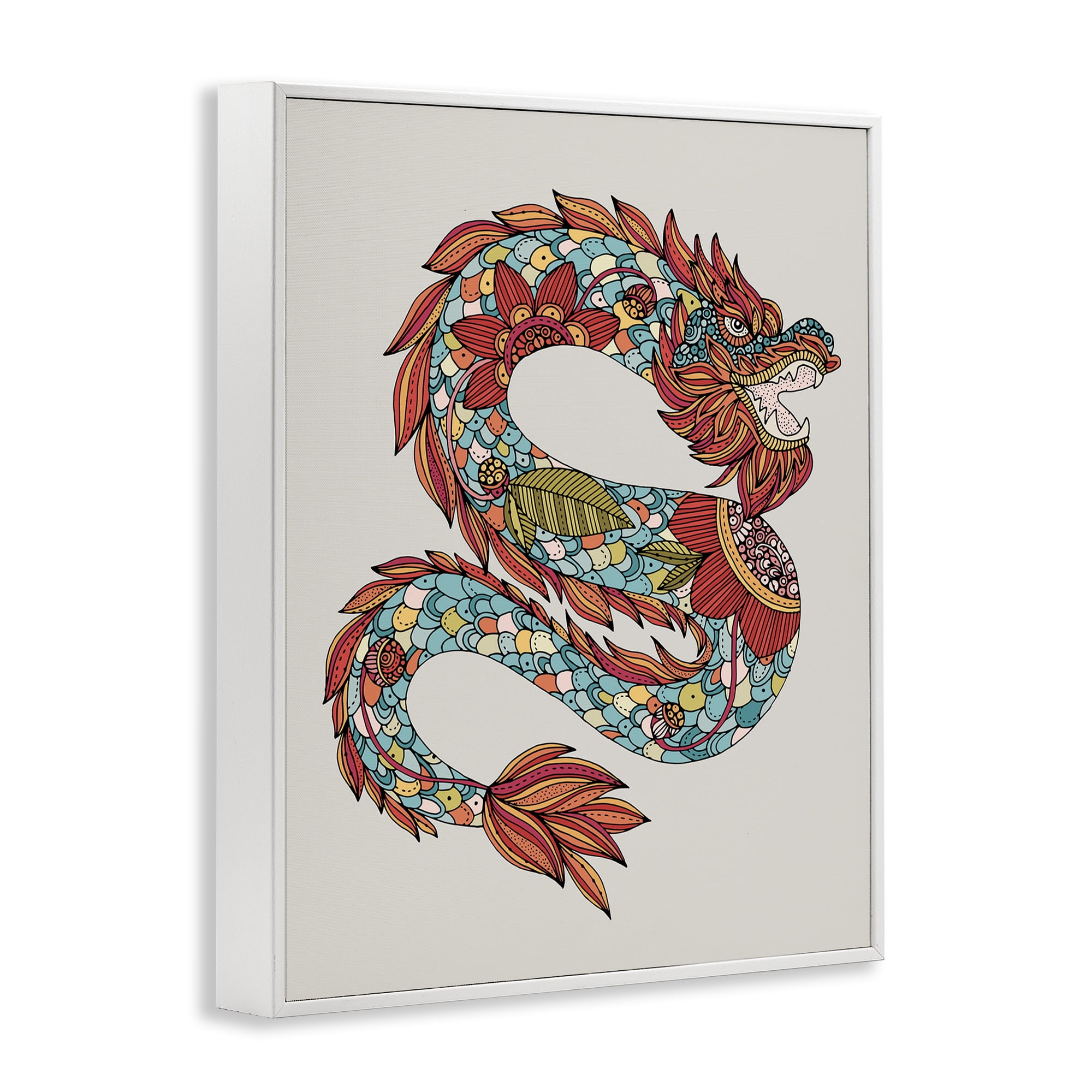 Stupell Industries Detailed Year of Dragon Fairy Tales & Fantasy Painting White Framed Art Print Wall Art, 24 x 30