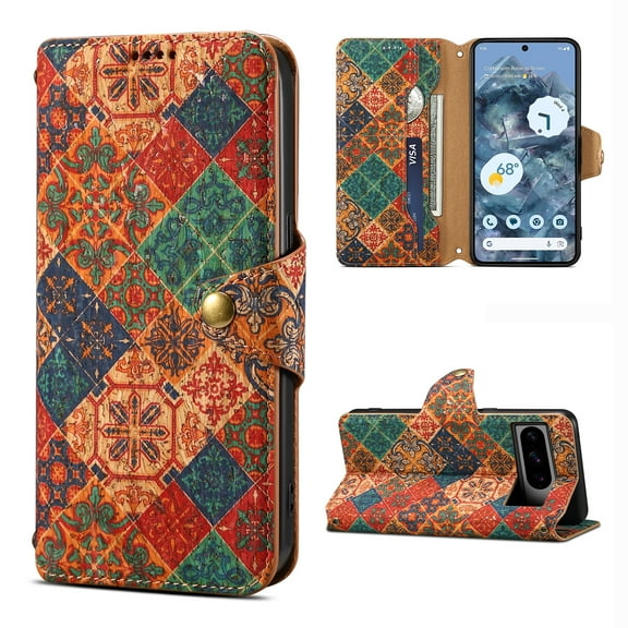 for Google Pixel 6 Wallet Case with Lanyard for Women Girls, Flower Pattern Design PU Leather Flip Cover with Card Slots Kickstand Full Body Protective Case for Google Pixel 6, Blue