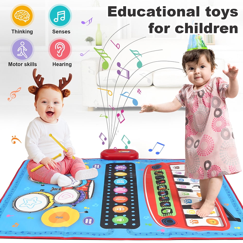 TIANLAIMEI Baby Musical Playmat, 36"x28" Drum Mat, Piano Mat with Animal Sounds, Floor Keyboard Music Dance Touch Playmat, Adjustable Volume & Record for 1-5 Years Old Toddlers
