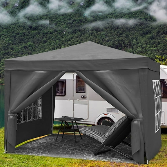 10'x10' Folding Canopy with 4 Removable Sidewalls Outdoor Event Shelter UPF 50  Gazebo Portable Tents for Parties Beach Camping Wedding EZ Pop Up Canopy 4pcs Weight Bag   Carry Bag